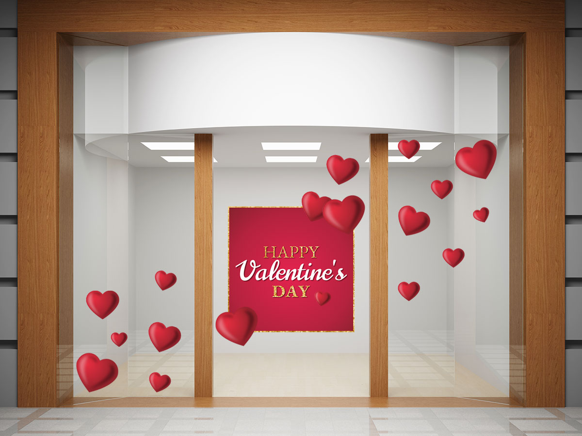 Αγίου Βαλεντίνου - Happy Valentine's Day σε χρυσοκόκκινο πλαίσιο και 25 καρδιές — εικόνα 1 από 4
