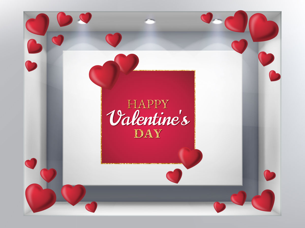 Αγίου Βαλεντίνου - Happy Valentine's Day σε χρυσοκόκκινο πλαίσιο και 25 καρδιές — εικόνα 3 από 4
