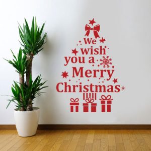 Αυτοκόλλητα Τοίχου - Αυτοκόλλητο “Merry Christmas” με Έλατο & Δώρα — εικόνα 1 από 6