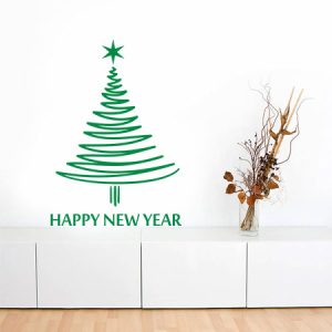 Αυτοκόλλητα Τοίχου - Αυτοκόλλητο “Happy New Year” με Έλατο Line Art — εικόνα 1 από 6