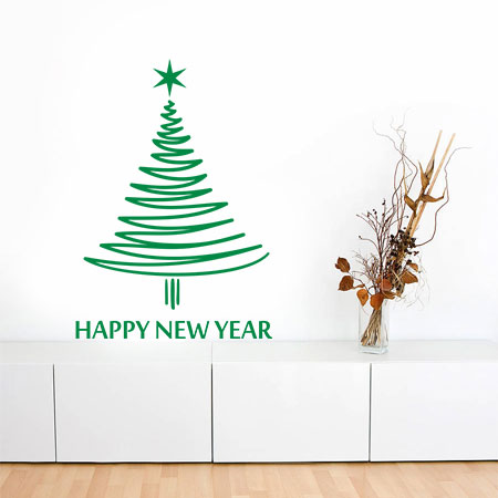 Εποχιακά & Γιορτές - Αυτοκόλλητο “Happy New Year” με Έλατο Line Art — εικόνα 1 από 6