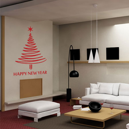 Αυτοκόλλητα Τοίχου - Αυτοκόλλητο “Happy New Year” με Έλατο Line Art — εικόνα 6 από 6
