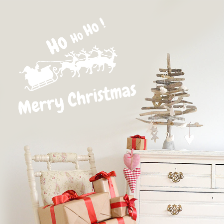 Αυτοκόλλητα Τοίχου - Αυτοκόλλητο Merry Christmas με Άγιο Βασίλη, Έλκηθρο & ΧΟ ΧΟ ΧΟ — εικόνα 3 από 10