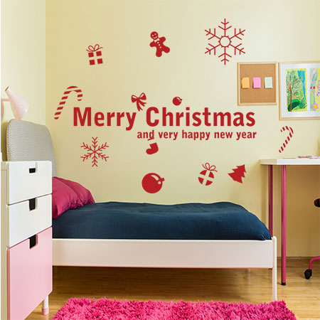Αυτοκόλλητα Τοίχου - Αυτοκόλλητο “Merry Christmas” με Κρεμαστά Στολίδια — εικόνα 2 από 6