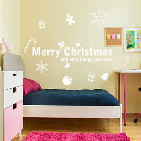 Αυτοκόλλητα Τοίχου - Αυτοκόλλητο “Merry Christmas” με Κρεμαστά Στολίδια — εικόνα 4 από 6