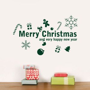 Αυτοκόλλητα Τοίχου - Αυτοκόλλητο “Merry Christmas” με Κρεμαστά Στολίδια — εικόνα 1 από 6